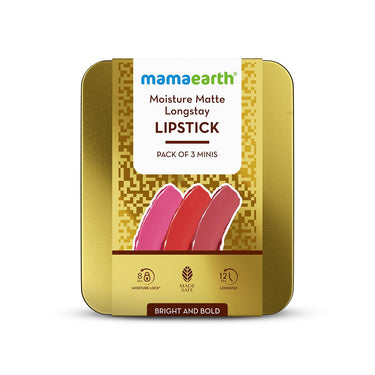 Mamaearth Moisture Matte Long Stay Lipstick Minis Gift Set - Bright and Bold | 8 Hour Moisture Lock | Up to 12-Hour Long Stay | Smudge Proof | Travel-Friendly| Gifting For Valentine's Day, Birthday, Anniversary & Special Occasions | Premium Gift Pack